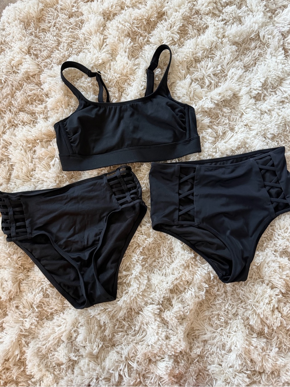 Shade & Shore Black Strappy High-Waist Bikini Trio